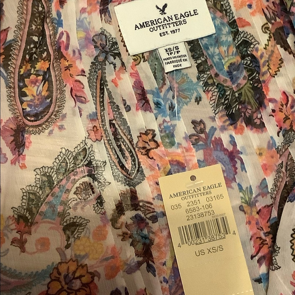 New American Eagle Ruffle Patterned Kimono XS/S Boho - Picture 7 of 7